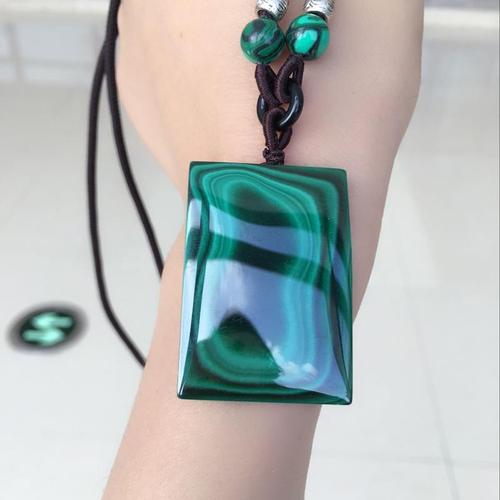 指环王天然俄罗斯有眼孔雀石平安牌吊坠手工原创毛衣链民族风女款