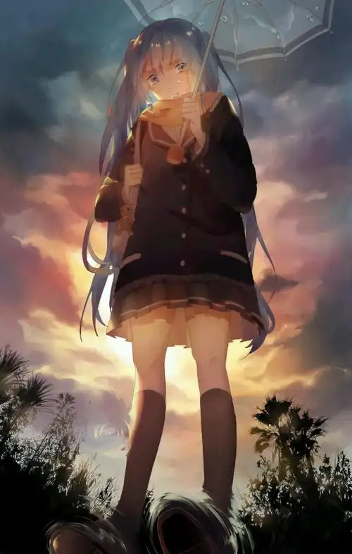 二次元,动漫,女孩,插画,意境初音 哭泣 伤感 唯美 悲伤 意境 夕阳