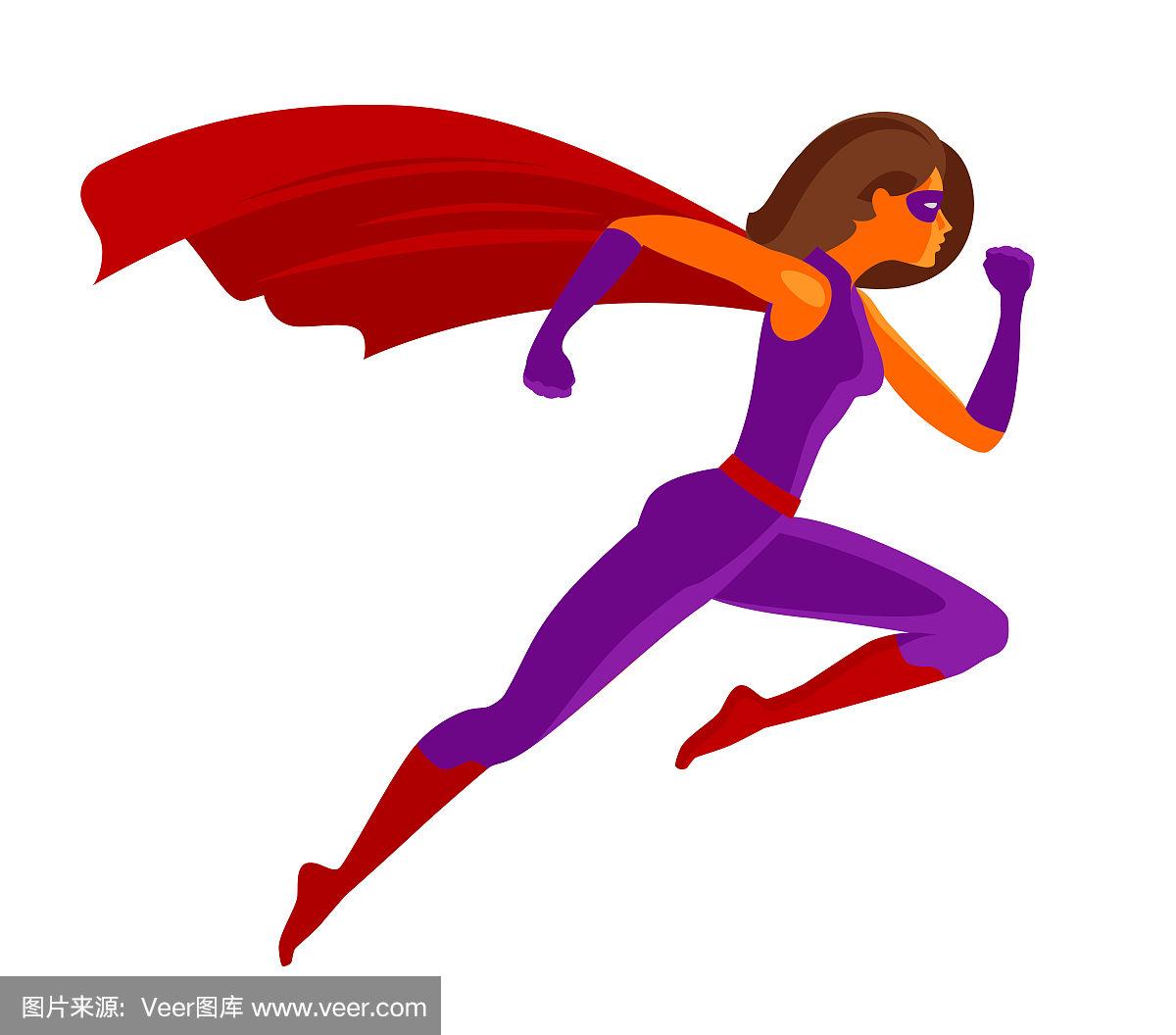 女孩超级英雄或女超人飞行.卡通矢量图